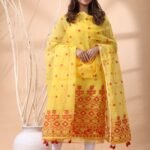 2 Piece Unstitched Jamdani Churidar Set - Yellow