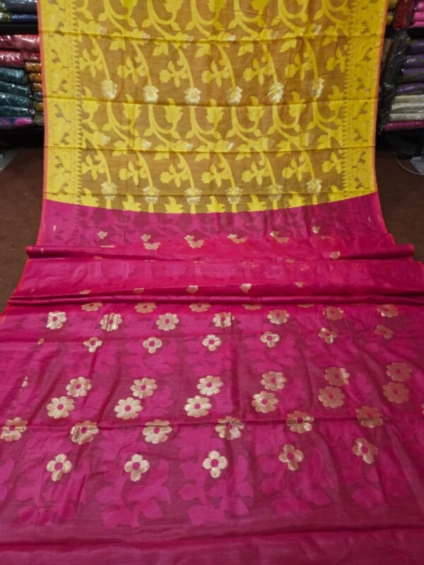 Lota Pata Soft Jamdani Saree with Blouse Piece - Yellow