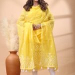 2 Piece Unstitched Jamdani Churidar Set - Yellow